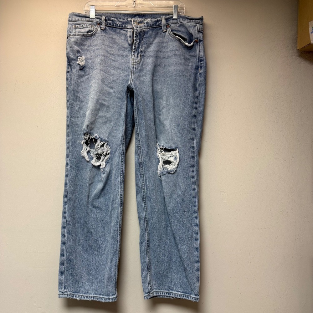 Old Navy Boyfriend Loose Jeans Women 14 Light Blue Excellent Distressed Mid-Rise